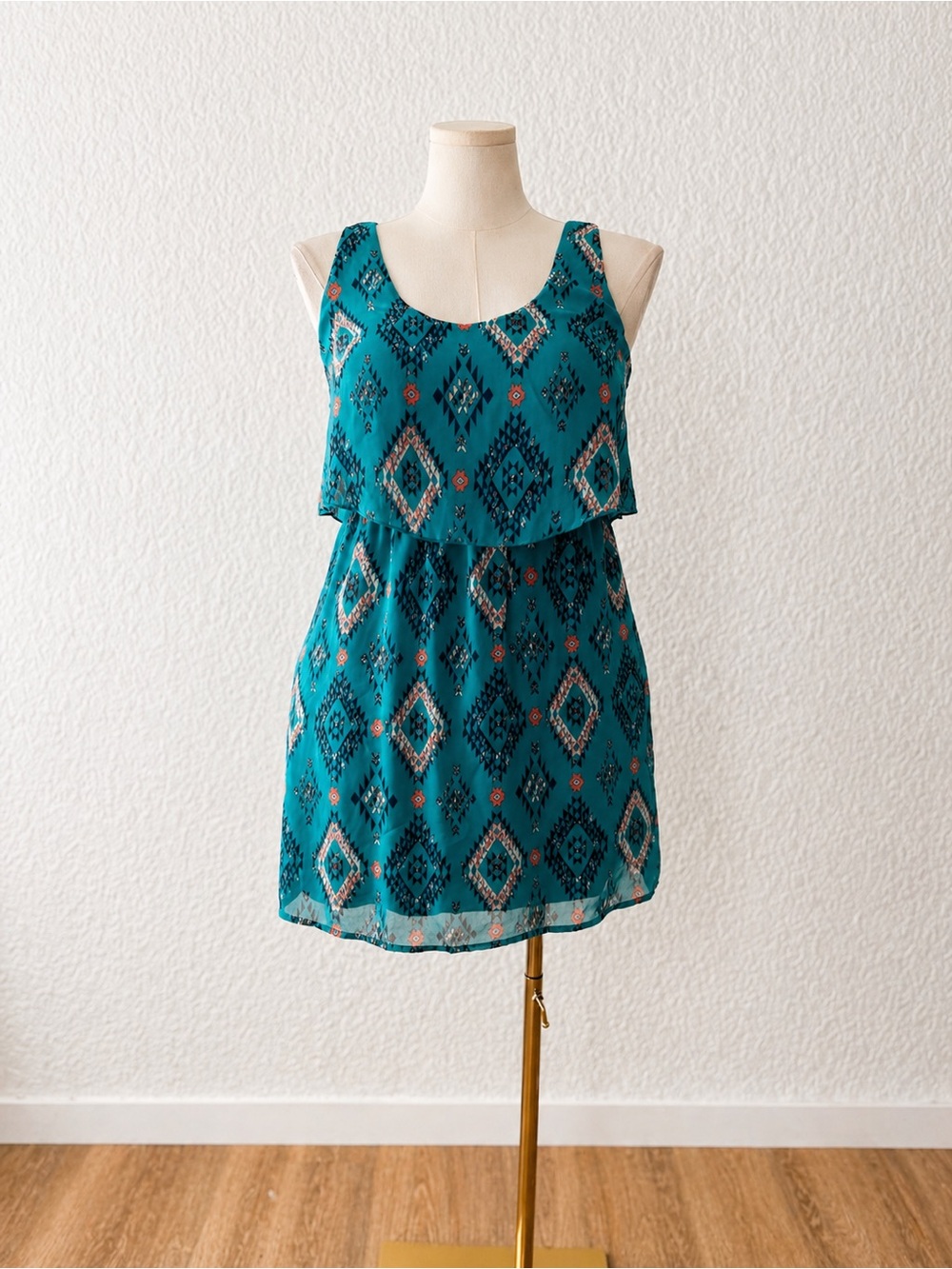 NWOT Teal Tribal Print Sleeveless Mini Dress